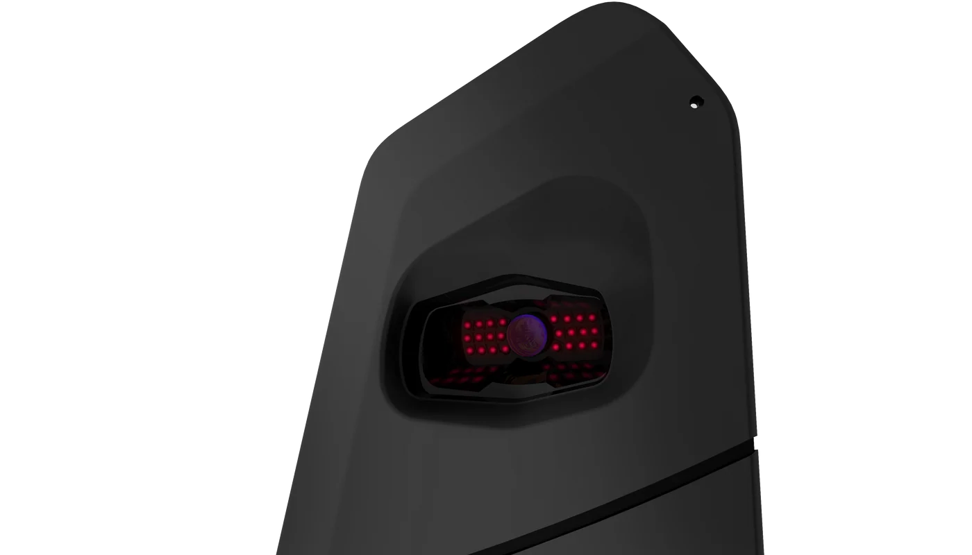 Foresight Falcon Launch Monitor close-up showing advanced imaging and tracking technology for golf performance data.